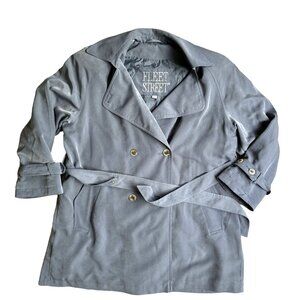 Fleet Street Womens Blue Trench Rain Coat 12 Mid Length Vintage Button Utility‎